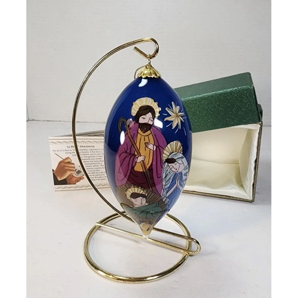 Pier 1 Imports Li Bien 2014 Holy Family Glass Ornament Box Handpainted Peace Joy